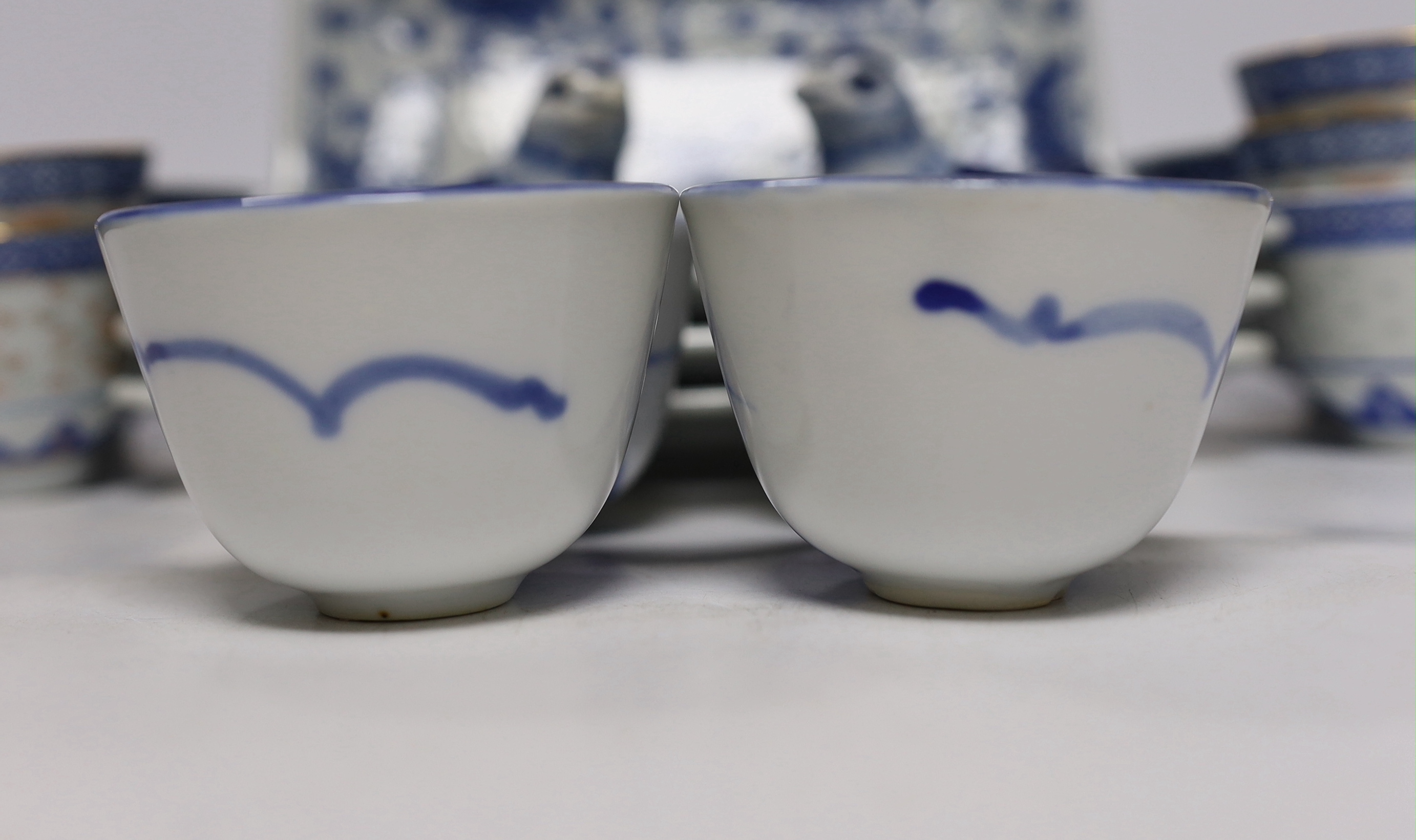 A group of Chinese blue and white porcelain, dishes 24cm wide